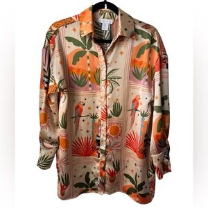 House of Harlow 1960 Silky Botanical Tropical Blouse